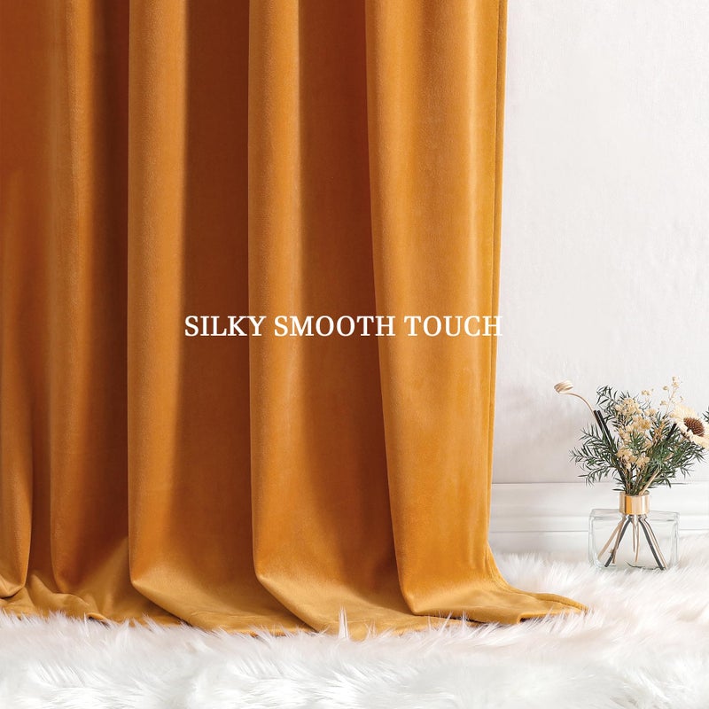 Dchola Mustard Yellow Velvet Curtains for Bedroom Window  Super Soft Vintage Luxury Heavy Drapes  Room Darkening Rod Pocket Curtain for Living Room  W52 by L90 inches  2 Panels - Image 3