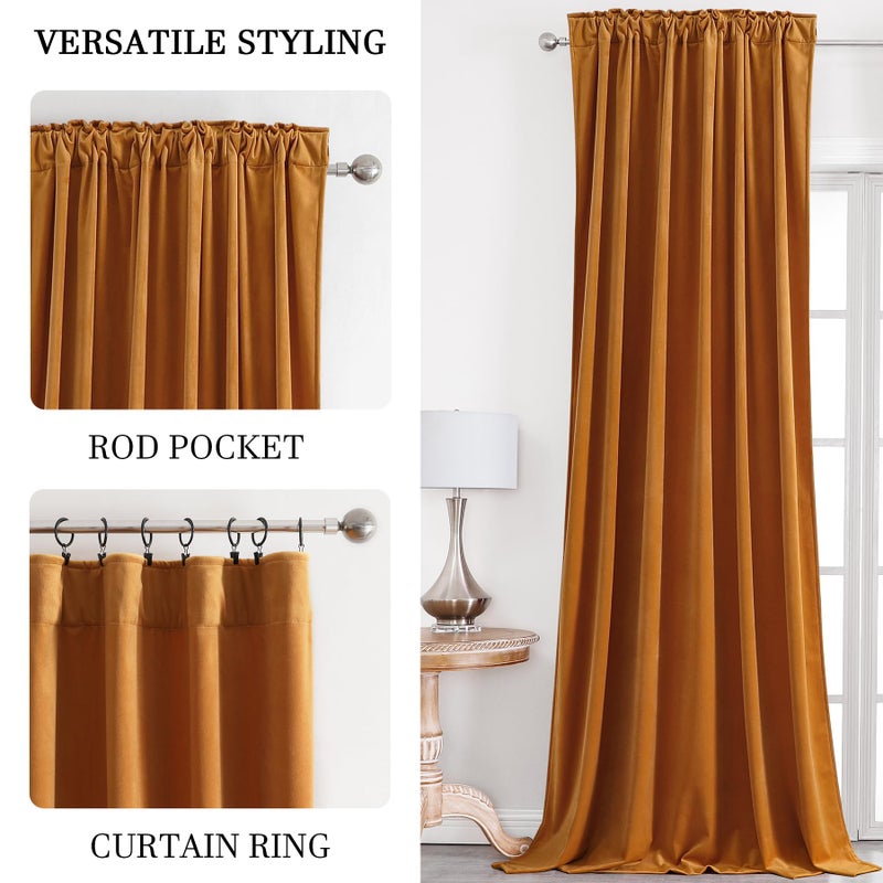 Dchola Mustard Yellow Velvet Curtains for Bedroom Window  Super Soft Vintage Luxury Heavy Drapes  Room Darkening Rod Pocket Curtain for Living Room  W52 by L90 inches  2 Panels - Image 4