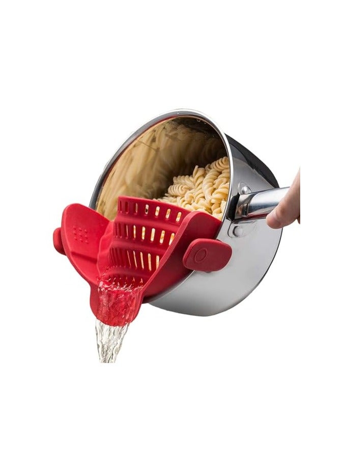 erorex Silicone Clip-On Colander, Heat Resistant Drainer for Vegetables and Pasta Noodles, Kitchen Gadgets for Bowl, Pots, and Pans - Essential Home Cooking Tools (Red) - Image 1