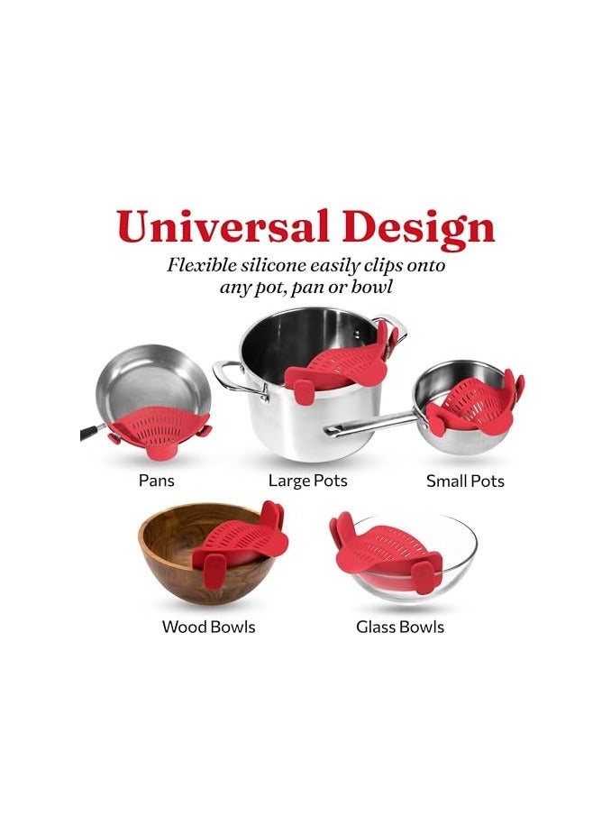 erorex Silicone Clip-On Colander, Heat Resistant Drainer for Vegetables and Pasta Noodles, Kitchen Gadgets for Bowl, Pots, and Pans - Essential Home Cooking Tools (Red) - Image 3