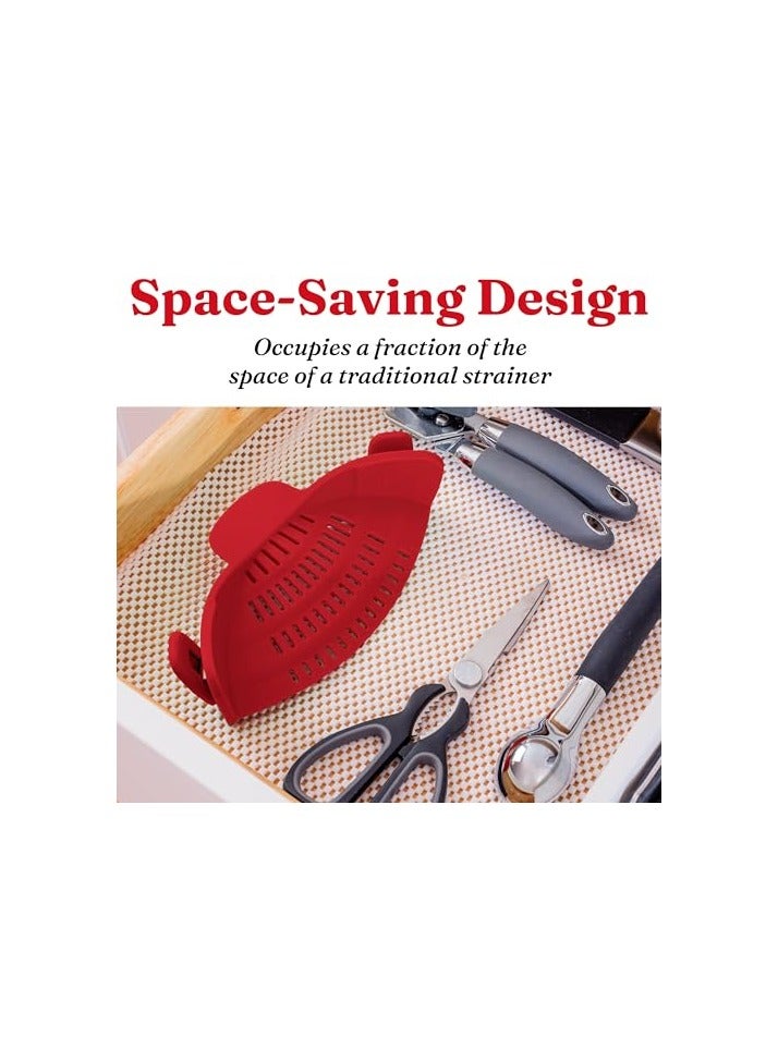 erorex Silicone Clip-On Colander, Heat Resistant Drainer for Vegetables and Pasta Noodles, Kitchen Gadgets for Bowl, Pots, and Pans - Essential Home Cooking Tools (Red) - Image 5