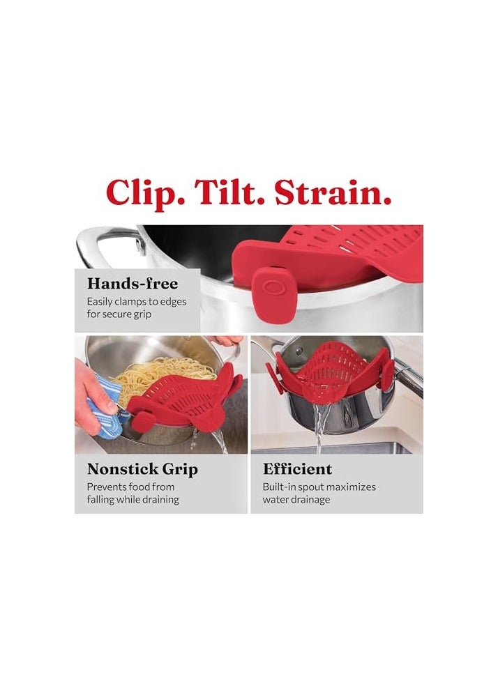 erorex Silicone Clip-On Colander, Heat Resistant Drainer for Vegetables and Pasta Noodles, Kitchen Gadgets for Bowl, Pots, and Pans - Essential Home Cooking Tools (Red) - Image 4