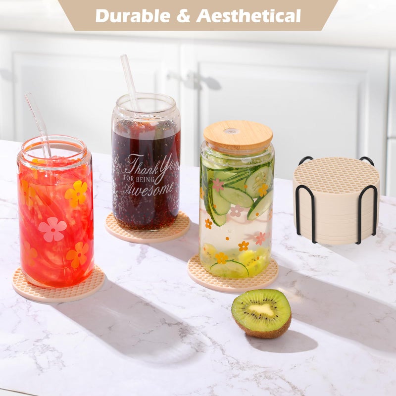 TWTLi Silicone Coasters Set of 8 with Holder Coasters for Drinks Beer Coffee Coasters Suitable for Kinds Cups Hot or Cold Anti-SLI Non-Stick Anti-Overflow Tabletop Protection and Decor (8 Pcs  Tapioca) - Image 2