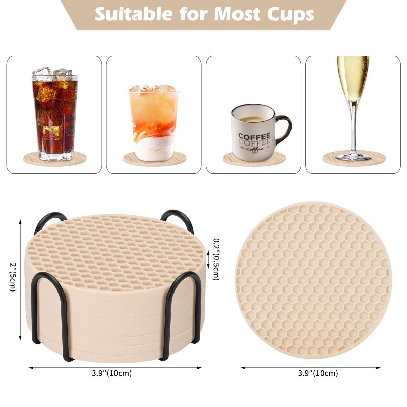 TWTLi Silicone Coasters Set of 8 with Holder Coasters for Drinks Beer Coffee Coasters Suitable for Kinds Cups Hot or Cold Anti-SLI Non-Stick Anti-Overflow Tabletop Protection and Decor (8 Pcs  Tapioca) - Image 4