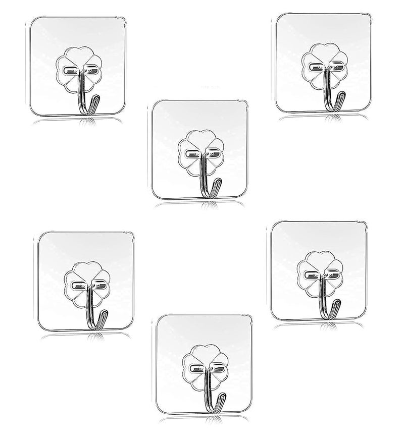 Ekon Pack of 6 Self Adhesive Strong Transparent Waterproof Wall Clip Hanger Steel Hooks for Bathrooms Kitchen Bedrooms Closets Living Room Toilet Office School Showroom Upto 25KGMax - Image 1
