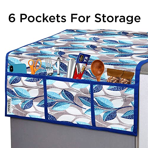 E-Retailer® Exclusive Combo Set of Appliances Cover (1 Pc. of Fridge Top Cover, 2 Pc. of Refrigerator Handle Cover and 6 Pc. Of Refrigerator Mat/Fridge Shelf Mat) (Color- Blue, Design-Leaf, Set Contains- 9 Pcs.) - Image 2