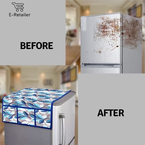 E-Retailer® Exclusive Combo Set of Appliances Cover (1 Pc. of Fridge Top Cover, 2 Pc. of Refrigerator Handle Cover and 6 Pc. Of Refrigerator Mat/Fridge Shelf Mat) (Color- Blue, Design-Leaf, Set Contains- 9 Pcs.) - Image 3