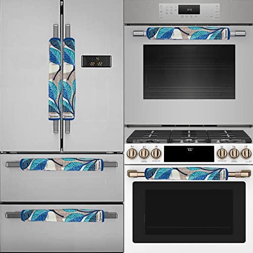 E-Retailer® Exclusive Combo Set of Appliances Cover (1 Pc. of Fridge Top Cover, 2 Pc. of Refrigerator Handle Cover and 6 Pc. Of Refrigerator Mat/Fridge Shelf Mat) (Color- Blue, Design-Leaf, Set Contains- 9 Pcs.) - Image 4