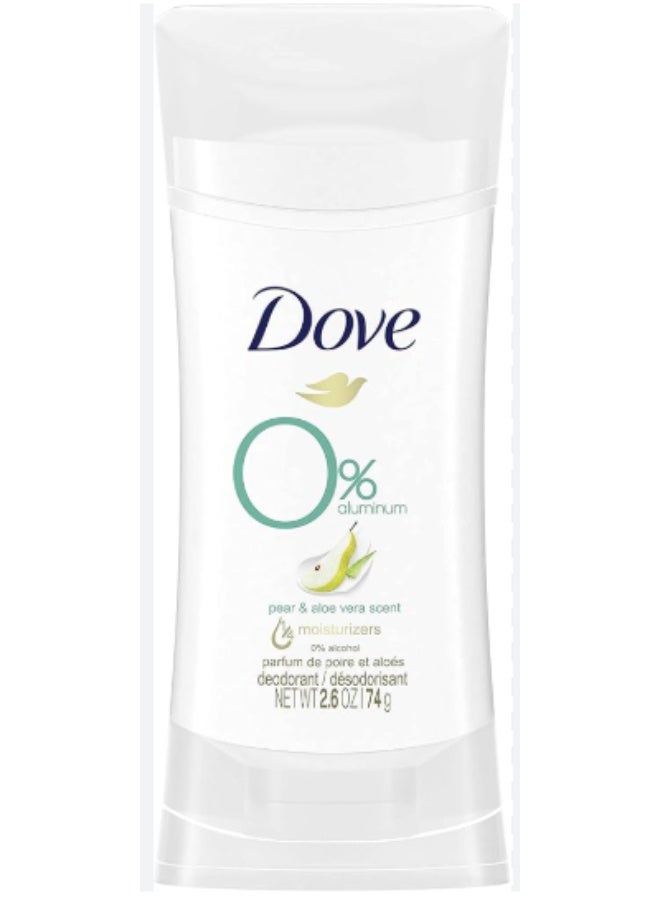 دوف مزيل عرق دوف ستيك خالي من الألومنيوم، مزيل عرق لطيف للعناية بمنطقة الإبط، برائحة الكمثرى والصبار، لطيف على البشرة، 2.6 أونصة