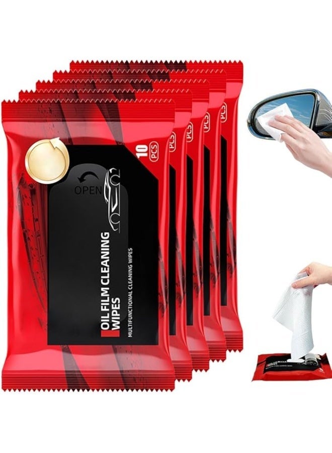 كاست ويف كاستويف مناديل تنظيف السيارات، 5 قطع مناديل محمولة للاستعمال مرة واحدة لازالة غشاء زيت زجاج السيارة، غشاء زيت سريع التنظيف للزجاج الامامي للسيارات، النافذة - Image 1