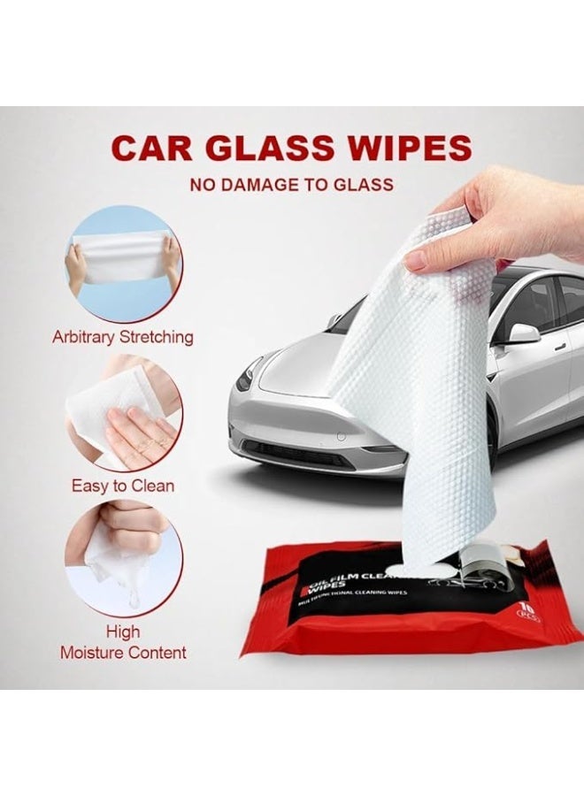 كاست ويف كاستويف مناديل تنظيف السيارات، 5 قطع مناديل محمولة للاستعمال مرة واحدة لازالة غشاء زيت زجاج السيارة، غشاء زيت سريع التنظيف للزجاج الامامي للسيارات، النافذة - Image 4
