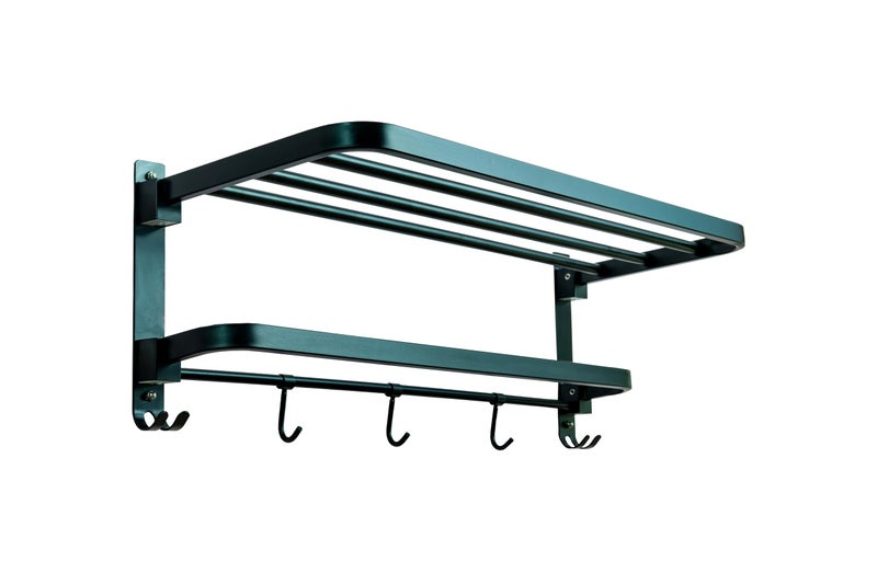 Yogin India Premium Stainless Steel Folding Towel Rack for Bathroom Accessories (22 Inch-Black Mat Finish) Made in India  - Image 1