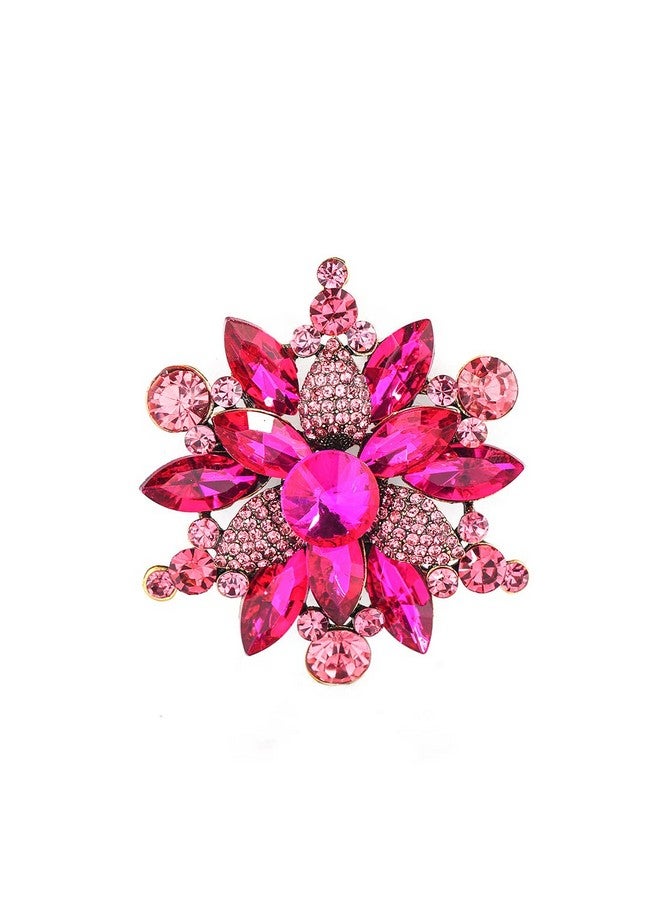 YOQUCOL Vintage Rose Red Austrian Crystal Rhinestone Flower Shape Brooch Pin For Women - Image 1