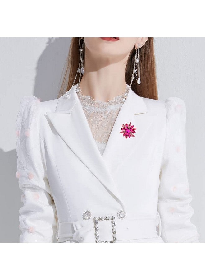 YOQUCOL Vintage Rose Red Austrian Crystal Rhinestone Flower Shape Brooch Pin For Women - Image 3