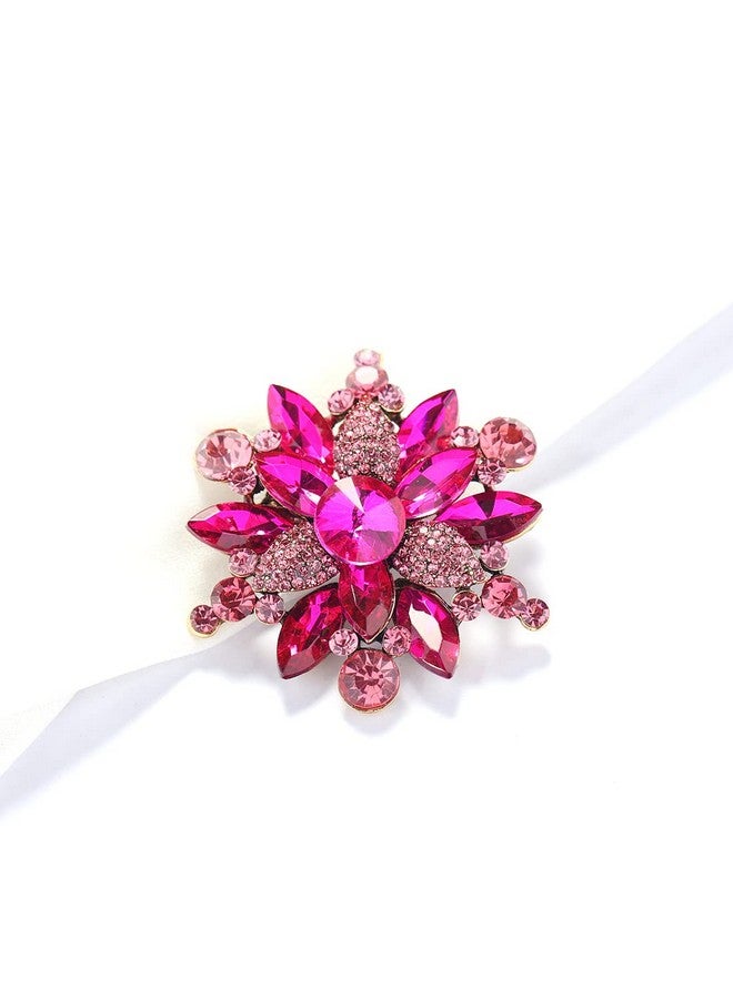 YOQUCOL Vintage Rose Red Austrian Crystal Rhinestone Flower Shape Brooch Pin For Women - Image 5