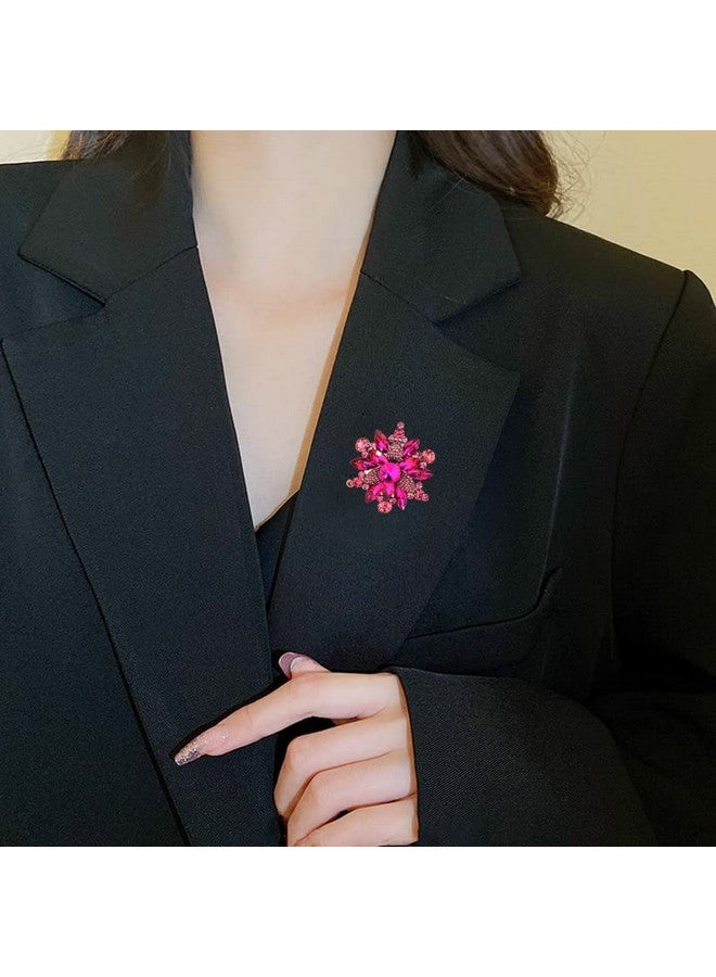 YOQUCOL Vintage Rose Red Austrian Crystal Rhinestone Flower Shape Brooch Pin For Women - Image 4