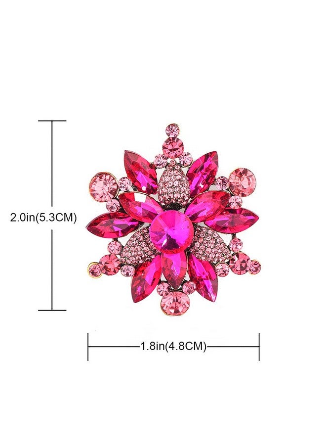 YOQUCOL Vintage Rose Red Austrian Crystal Rhinestone Flower Shape Brooch Pin For Women - Image 2