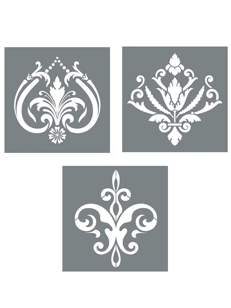 Damask Stencils 3 Designs Large Fleur De Lis Templates for Painting FloorWallTileFurnitureFabricWood Each 1175 x 1175 Strong  Reusable DIY Crafts Made in America by Small Business