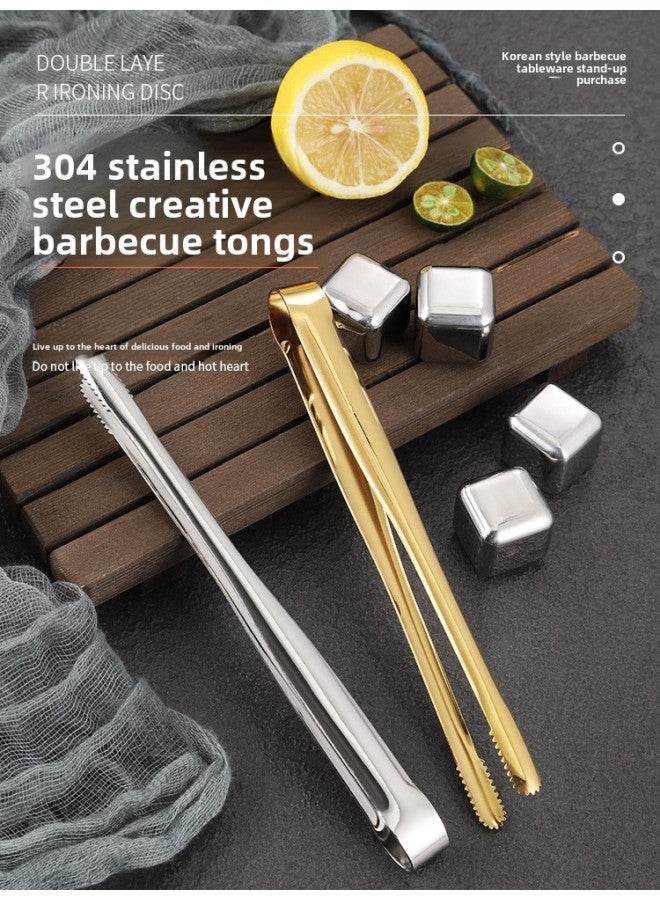 Japanese-style 304 Stainless Steel Barbecue Clip Golden Barbecue Clip Extended Food Clip Steak Clip BBQ Buffet Food Clip-Color:Bare Body Clip 30cm (silver) + Red Scissors - Image 2