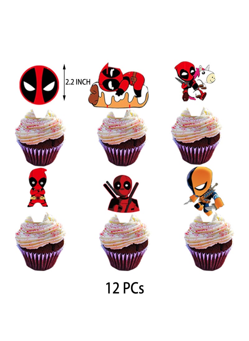 General - Deadpool Party Decorations,Decorations for Deadpool Birthday Party Supplies,Deadpool Party Supplies Includes Banner, Cake Toppers, Balloon for Deadpool Theme Party Decorations - Image 1