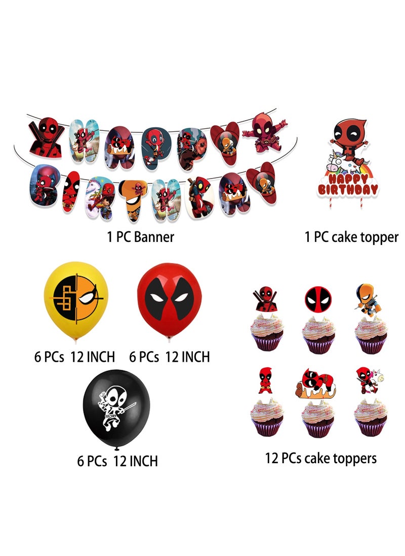 General - Deadpool Party Decorations,Decorations for Deadpool Birthday Party Supplies,Deadpool Party Supplies Includes Banner, Cake Toppers, Balloon for Deadpool Theme Party Decorations - Image 1