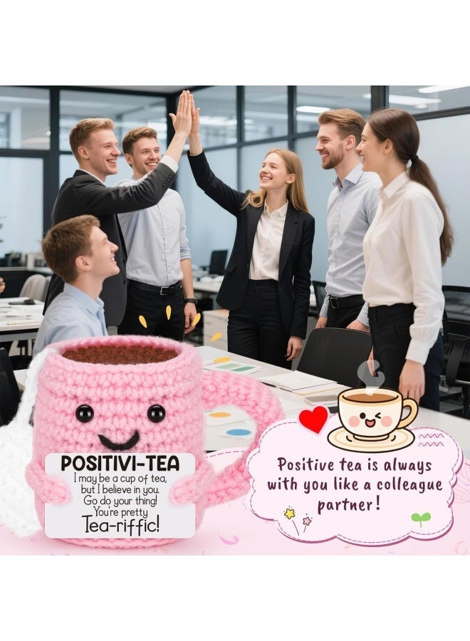 Mini Positive Crochet Tea Cup Birthday Gifts for Women Friend Sister, Bosses Day Christmas White Elephant Gifts for Teen, Emotional Cheer Up Support Gifts for Coworker Handmade Cute Stocking Stuffers - Image 3