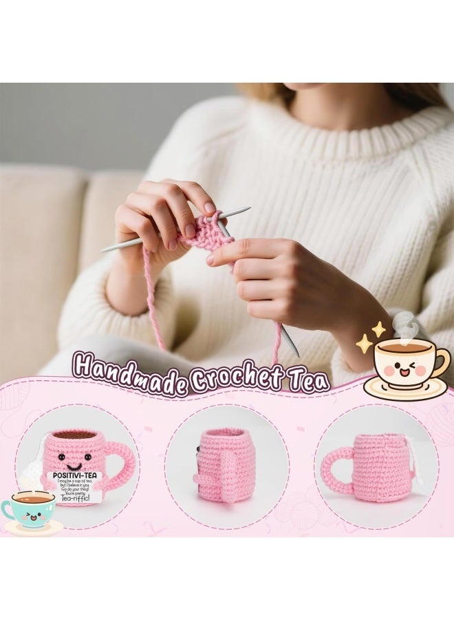 Mini Positive Crochet Tea Cup Birthday Gifts for Women Friend Sister, Bosses Day Christmas White Elephant Gifts for Teen, Emotional Cheer Up Support Gifts for Coworker Handmade Cute Stocking Stuffers - Image 4