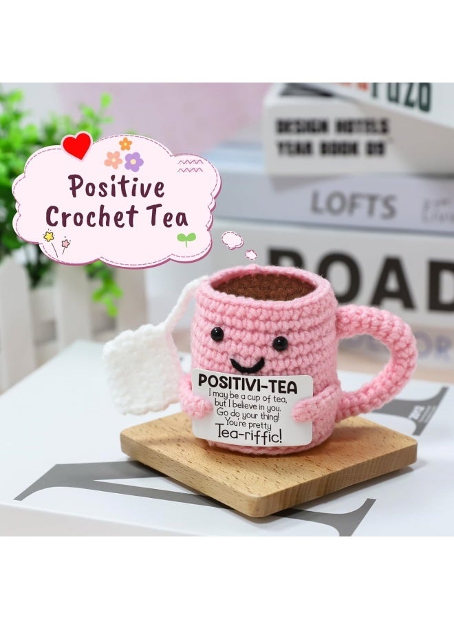 Mini Positive Crochet Tea Cup Birthday Gifts for Women Friend Sister, Bosses Day Christmas White Elephant Gifts for Teen, Emotional Cheer Up Support Gifts for Coworker Handmade Cute Stocking Stuffers - Image 5