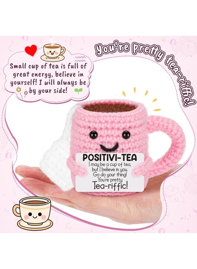 Mini Positive Crochet Tea Cup Birthday Gifts for Women Friend Sister, Bosses Day Christmas White Elephant Gifts for Teen, Emotional Cheer Up Support Gifts for Coworker Handmade Cute Stocking Stuffers - Image 2