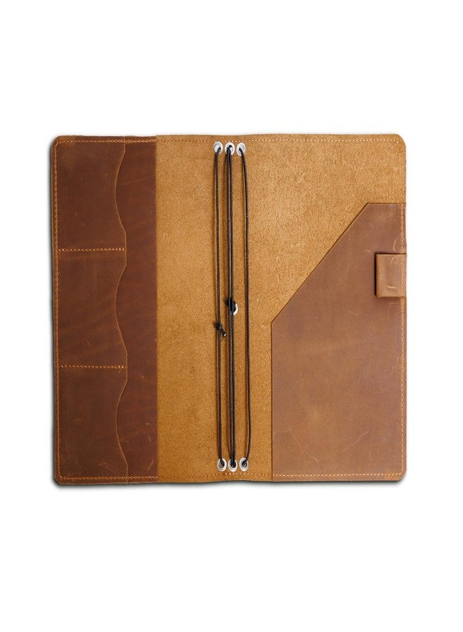 Ombuo Leather Travelers Notebook A5 Full Grain Handmade Notebook Cover With Card Slots Pen Loop Elastic Bands Refillable Planner For Work Study Travel Notebook Not Included Caramel Brown