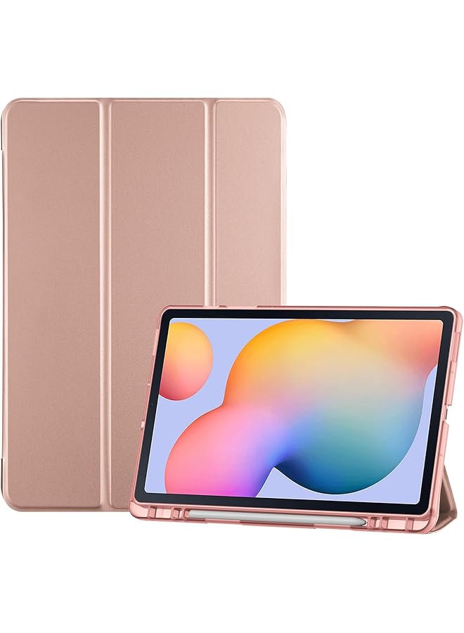 Procases Cover For Galaxy Tab S6 Lite 10.4 Case 2022 2020 With S Pen Holder Sm-P613 P619 610 P615 P617 Slim Trifold Stand Folio Case Soft Tpu Translucent Back Cover Support Auto Wake Sleep -Rosegold - Image 1