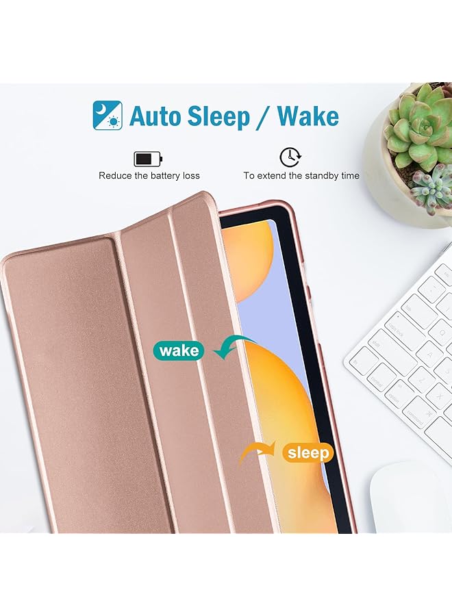 Procases Cover For Galaxy Tab S6 Lite 10.4 Case 2022 2020 With S Pen Holder Sm-P613 P619 610 P615 P617 Slim Trifold Stand Folio Case Soft Tpu Translucent Back Cover Support Auto Wake Sleep -Rosegold - Image 5