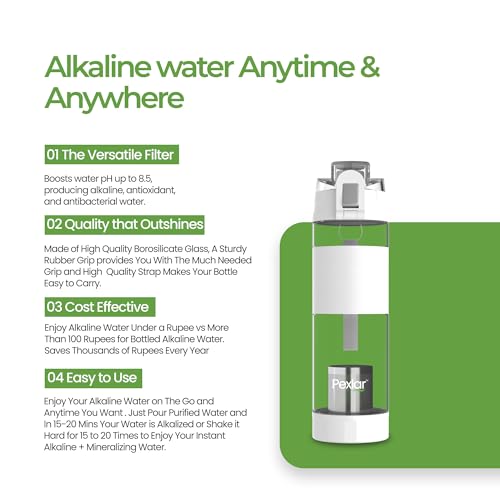 Pexlar Tritan Multi Stage Alkaline Water Filter Bottle | Alkaline Water Generator | Water Bottle with Filter inside | White | 650 ml | Multirich Mineral Water - BPA Free - Image 5