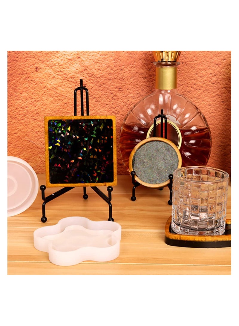 Excefore Resin Coaster Molds, 6 Pcs Unique Resin Molds, Holographic Coaster Molds for Epoxy Resin, Small Resin Molds Silicone, DIY Resin Gifts or Home Decoration - Image 3