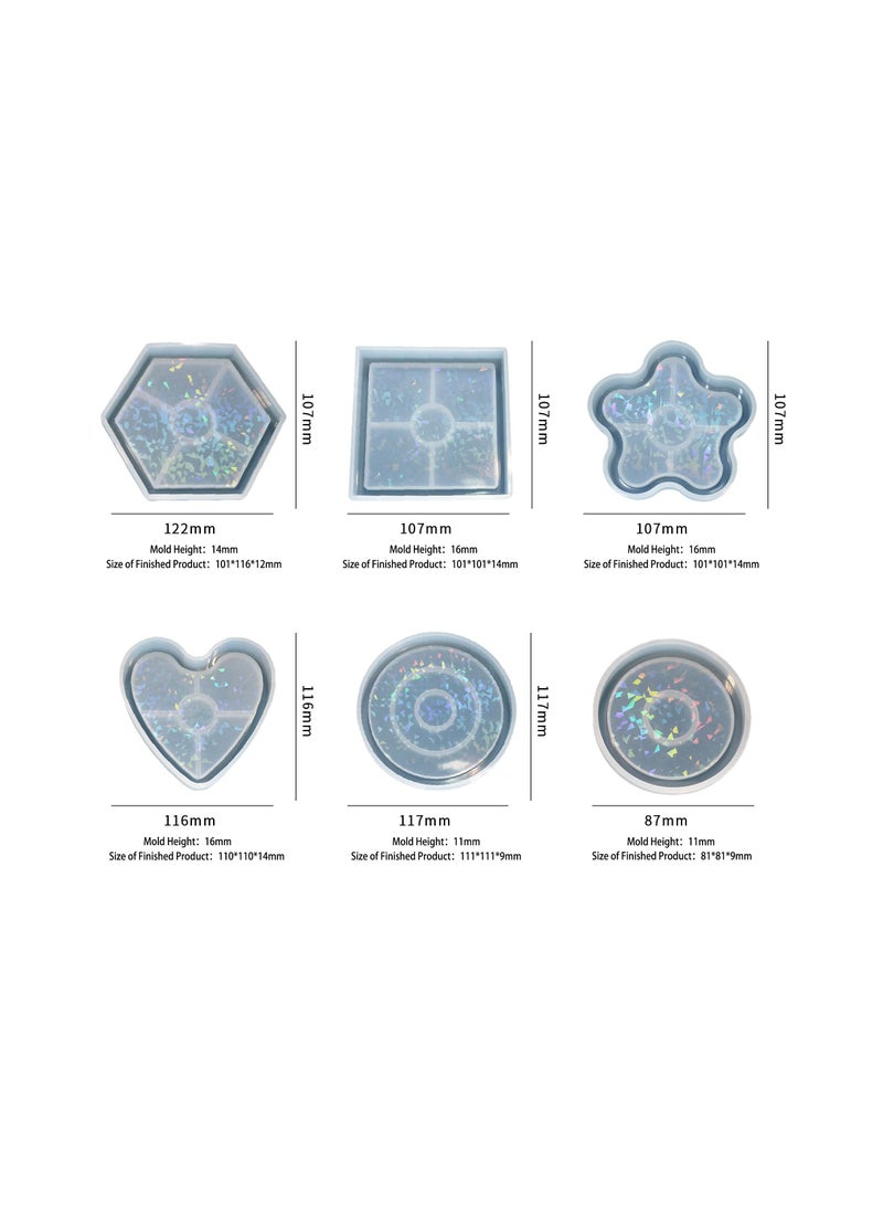 Excefore Resin Coaster Molds, 6 Pcs Unique Resin Molds, Holographic Coaster Molds for Epoxy Resin, Small Resin Molds Silicone, DIY Resin Gifts or Home Decoration - Image 5
