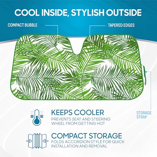 BDK Tropical Leaves Auto Windshield Sun Shade for Car SUV Truck - Balmy Fern - Double Bubble Foil Jumbo Folding Accordion - AS-768 - Image 2