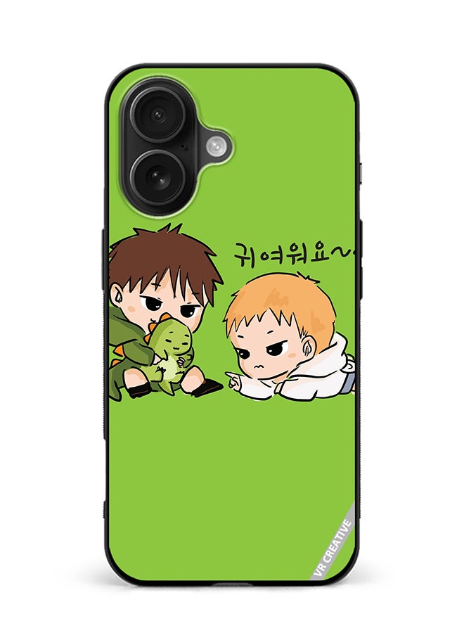 VR CREATIVE Protective Case Cover For Apple iPhone 16 Two Cute Kids Playing With Dino Design Multicolour