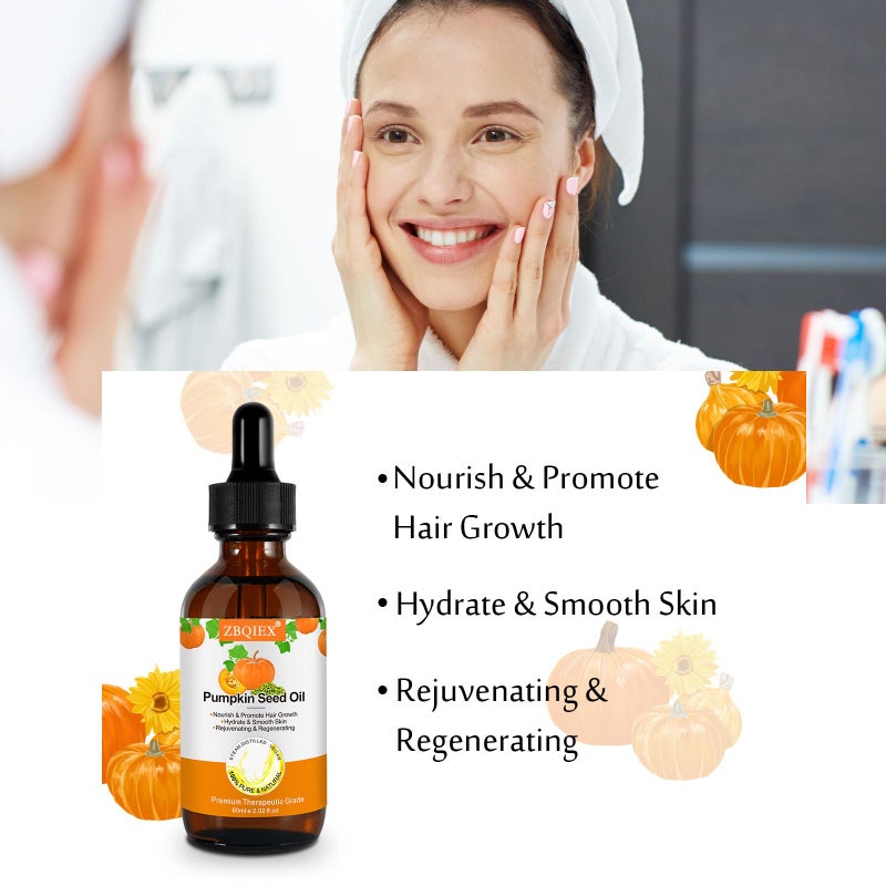 ALIVER Cacukn Pumpkin Seed Oil, Pumpkin Seed Essential Oil for Hair Growth & Dry Damaged Hair, Strengthen Hair Thickness, Nourish Hair scalp, Moisturizer Serum for Skin, Face & Body, 2 Pcs - Image 4