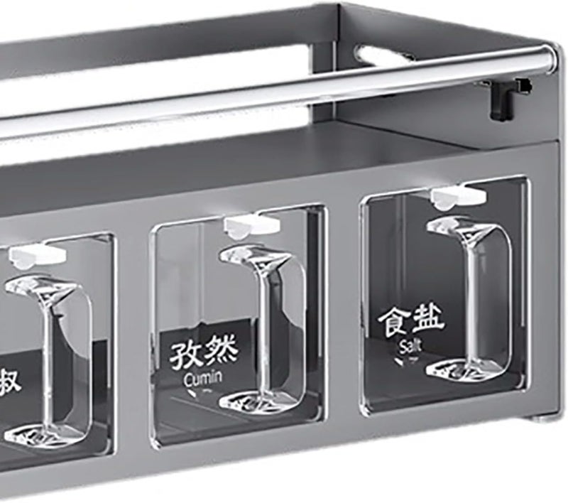 4 Compartment Seasoning Rack, Wall Mounted Condiment Storage Rack, Multi Functional Organizer with Hooks and Spoons for Kitchen Countertop or Cabinet - Image 3