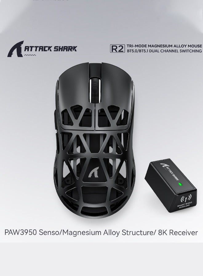 Attack Shark R2 Wireless Gaming Mouse,Superlight Magnesium Alloy,PAW3950 42000 DPI Optical Sensor,8000Hz Polling Rate,2.4G/BT/Wired Programmable Mice for Win Mac Gamer (Black) - Image 2