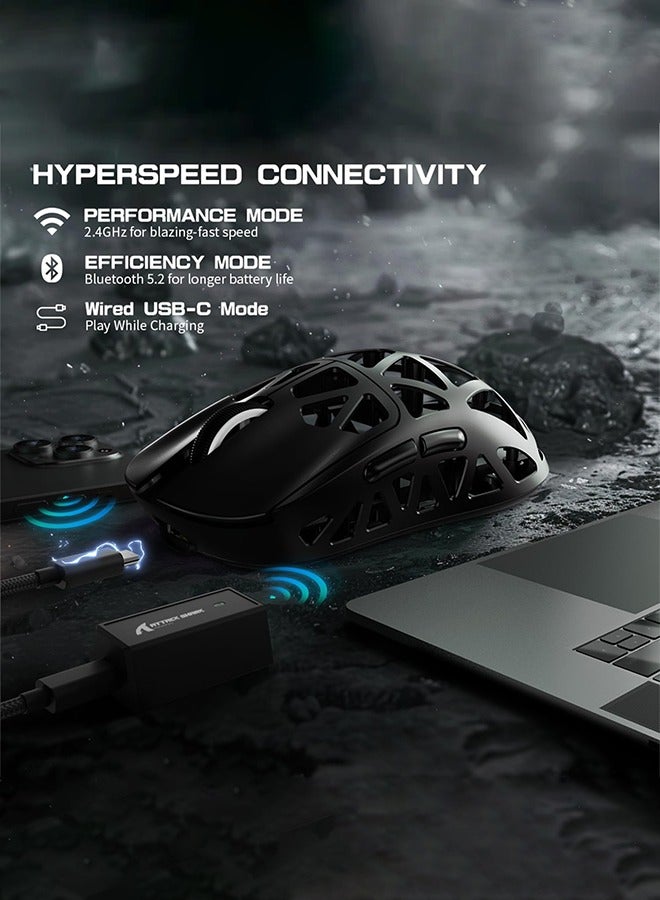 Attack Shark R2 Wireless Gaming Mouse,Superlight Magnesium Alloy,PAW3950 42000 DPI Optical Sensor,8000Hz Polling Rate,2.4G/BT/Wired Programmable Mice for Win Mac Gamer (Black) - Image 4