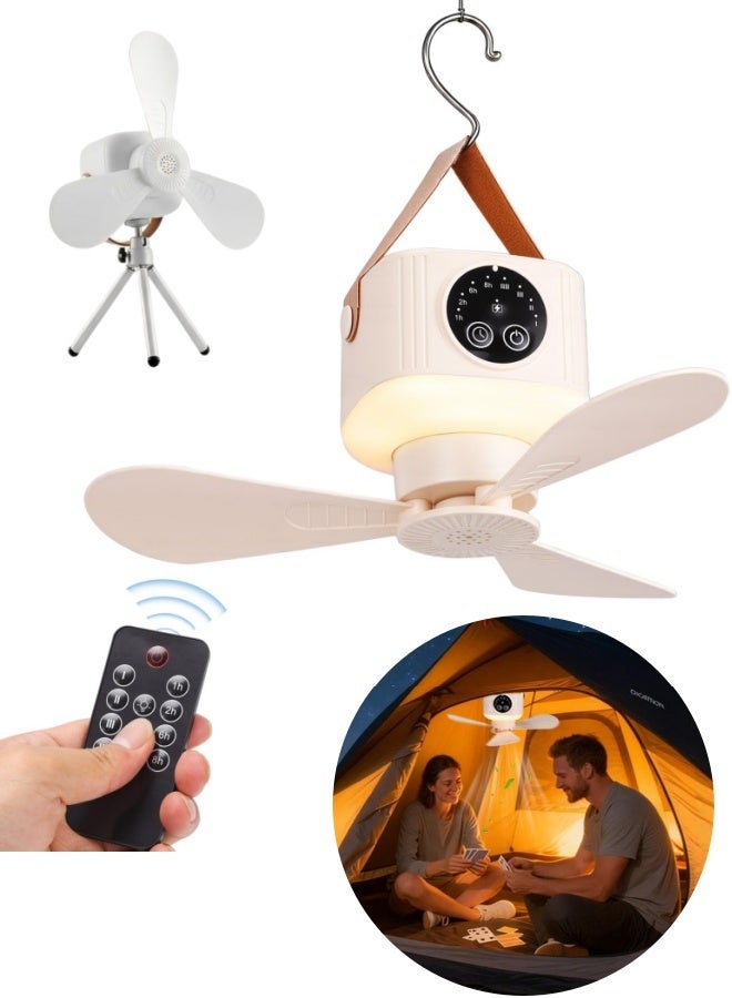 BESTPEAK Portable Camping Fan with Lights,LED Hanging Ceiling Fan With Remote&Timer, 9.25" Wireless Rechargeable Tent Fan,4 Speeds&Brightness for Canopy, Beach, RV, Car, Camper,Outdoor,Indoor - Image 1