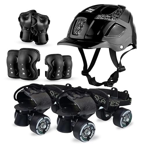 jaspo Unisex Tenacity Pro Adjustable Senior Outdoor Wheel Roller Skates Combo Suitable for Age Group 6 to 14 Years (Skates+ Helmet + Knee Guard+ Elbow Guard +Wrist Guard+Key) (Black) - Image 1
