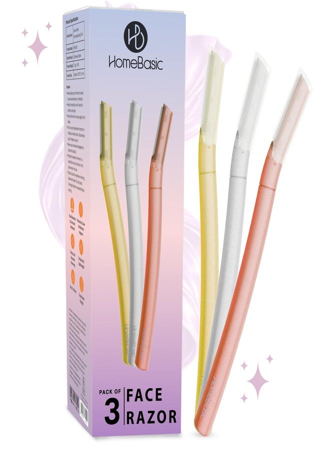 هوم بايسك مجموعة شفرات حلاقة الوجه القابلة لإعادة الاستخدام من هوم بيسيك للنساء - عبوة من 3 شفرات | مجموعة إزالة شعر الوجه الفورية وغير المؤلمة للحواجب، الشفة العليا، الذقن، الجبهة، السوالف، والشعر الخفيف | أداة ديرمابلانينج - Image 1