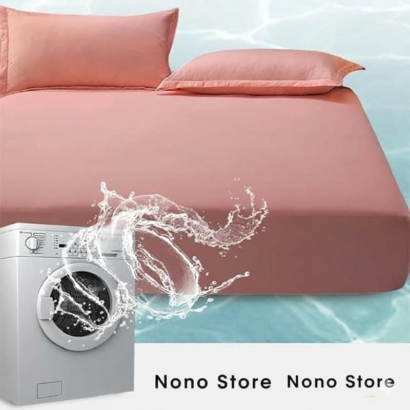 100% Cotton Fitted Sheet Set, Dark Rose Color, Size 140x200x30cm, with 2 Pillowcases, for Homes, Hotels, Touristic Villages,Soft Material, Hotel Quality. - Image 2
