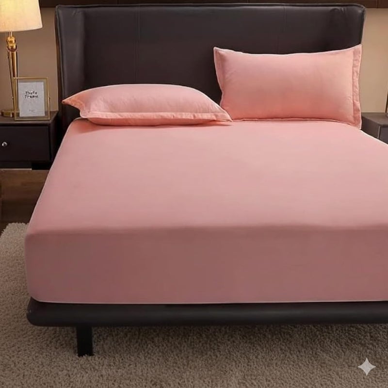 100% Cotton Fitted Sheet Set, Dark Rose Color, Size 140x200x30cm, with 2 Pillowcases, for Homes, Hotels, Touristic Villages,Soft Material, Hotel Quality. - Image 1