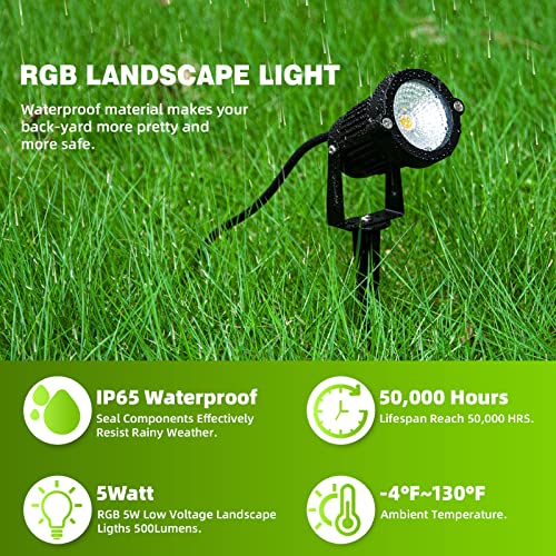 ALEDECO RGB+W Low Voltage Landscape Lights with Remote Control 5W 12V Landscape Lighting LED 16 Color Changing Spotlights Outdoor Waterproof Pathway Lights Garden Decorative(Not Include Transformer) - Image 5