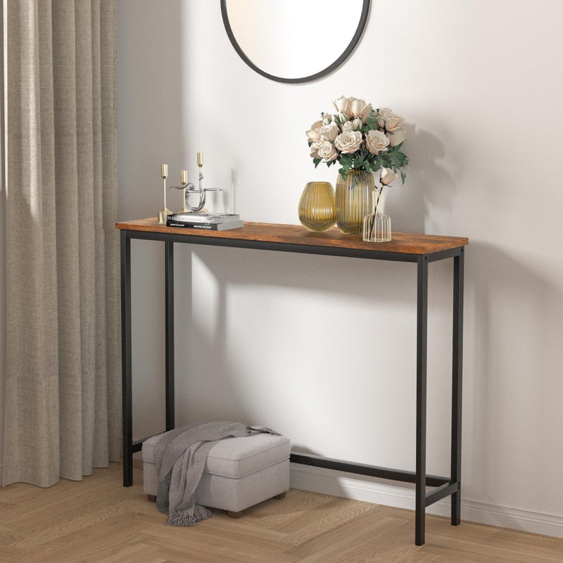 VASMIA Console Table, Entryway Table, Narrow Sofa Table, 39" Hallway Table for Entryway, Living Room, Bedroom, Foyer, Rustic Brown and Black - Image 2