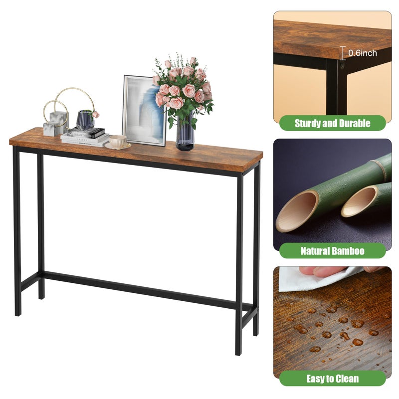 VASMIA Console Table, Entryway Table, Narrow Sofa Table, 39" Hallway Table for Entryway, Living Room, Bedroom, Foyer, Rustic Brown and Black - Image 3
