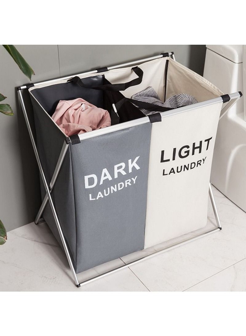 AGD Portable multifunctional folding laundry basket, Oxford cloth material, environmental protection paint, aluminum frame White/Grey - Image 1